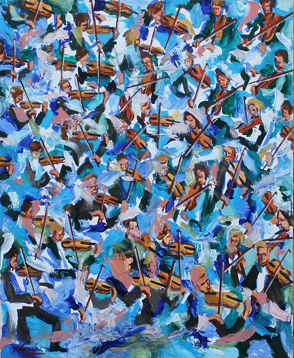 Cyprian Nocoń, 43 skrzypków, Obraz olejny - płótno, 60 x 80