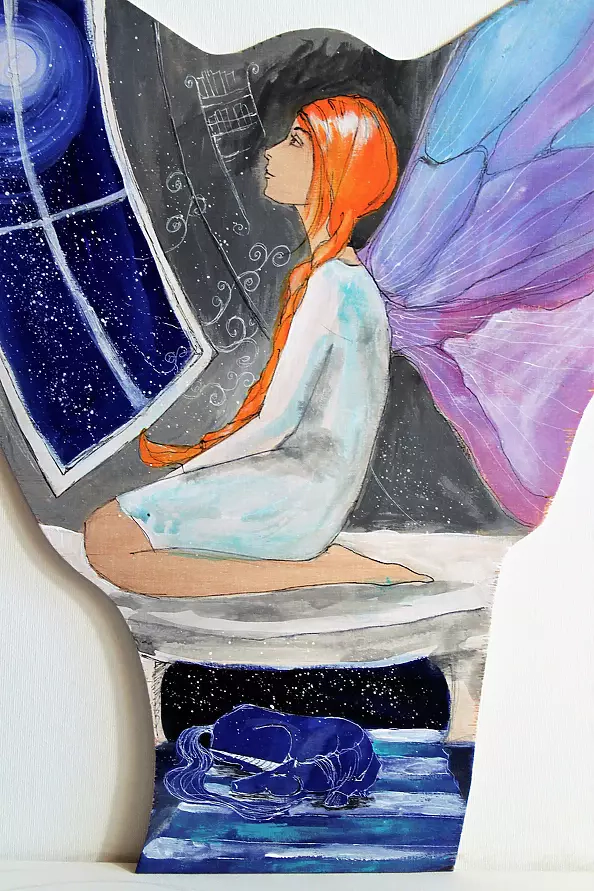 Adriana Laube - Angel picture painted on wood ANGEL DREAMS