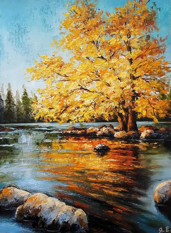 Yana Yeremenko - "AUTUMN GOLD", landscape, oil painting