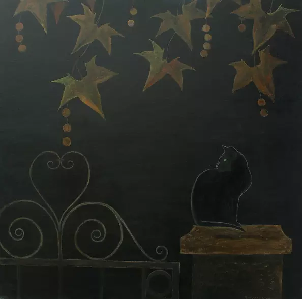 Robert Harris - A Black Cat on a gatepost