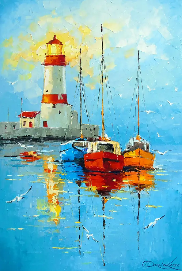 Olha Darchuk - A Quiet Harbor by the Lighthouse