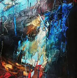 Lech Biernacki, Абстракция синий, Масляная картина - холст, 65 x 90