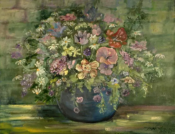 Urszula Nieborak - Bukiet w niebieskim wazonie