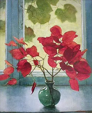   - Bouquet of leaves in the window
