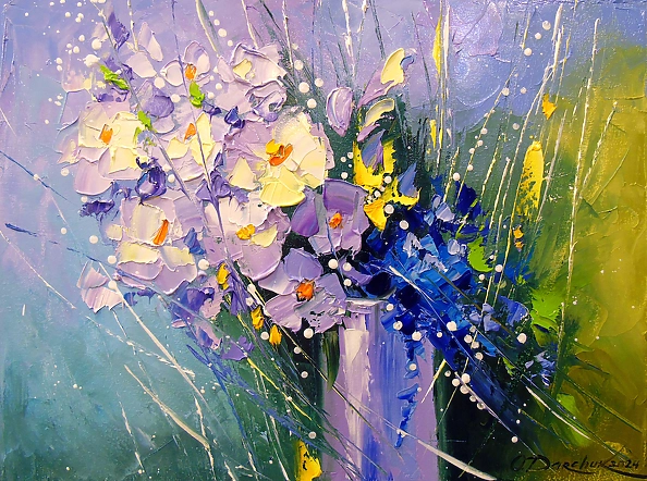 Olha Darchuk - A bouquet of morning flowers in a glass