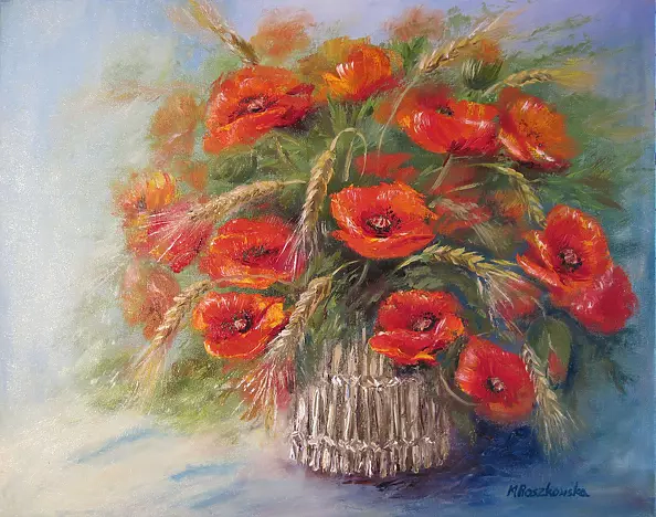 Maria Roszkowska - Bukiet z makami i kłosami