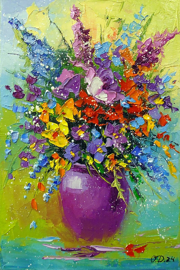 Olha Darchuk - A bouquet of sunny flowers in a vase,