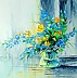 Olha Darchuk - Un bouquet de fleurs jaune-bleu dans un vase