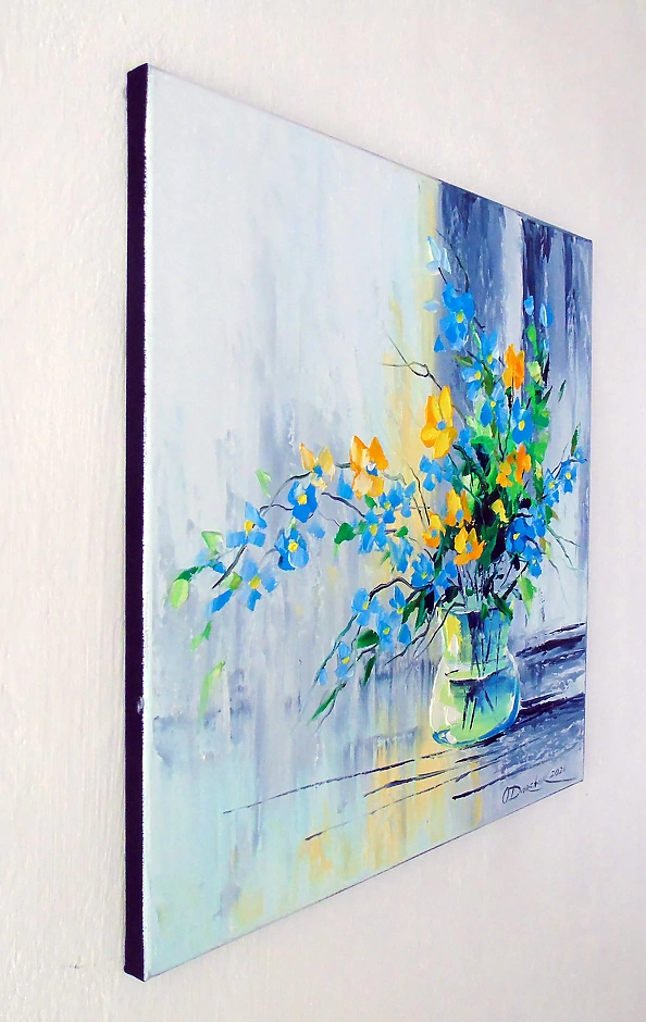 Olha Darchuk - A bouquet of yellow-blue flowers in a vase