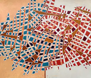federico cortese, A city divided, Obraz olejny - papier, 35 x 30