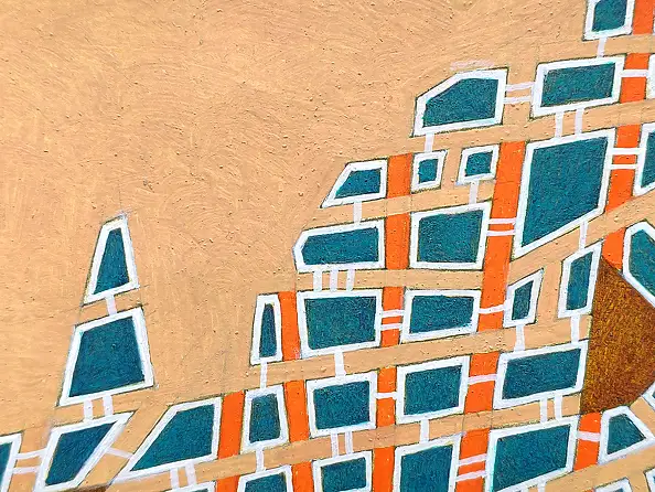 federico cortese, A city divided, Obraz olejny - papier, 35 x 30