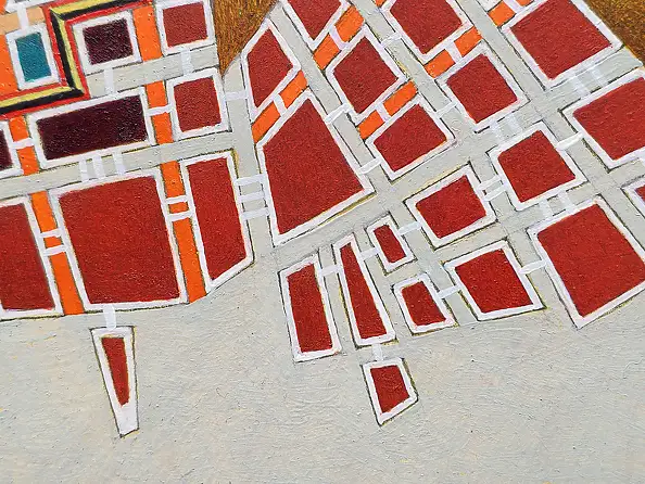 federico cortese, A city divided, Obraz olejny - papier, 35 x 30