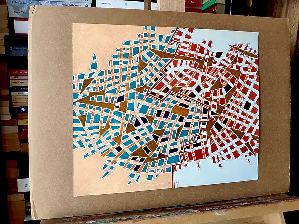 federico cortese, A city divided, Obraz olejny - papier, 35 x 30