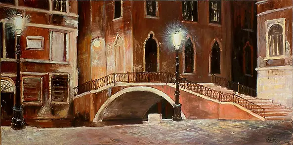 Urszula Nieborak - The bridge from the cycle of Venice at night