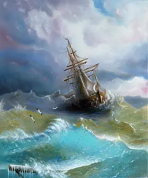   - A ship in the stormy sea