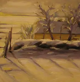 Francesco Sopelsa, снежный пейзаж, Масляная картина - плита, 40 x 30