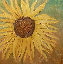 Justyna Kossela, подсолнечник, Масляная картина - холст, 60 x 60