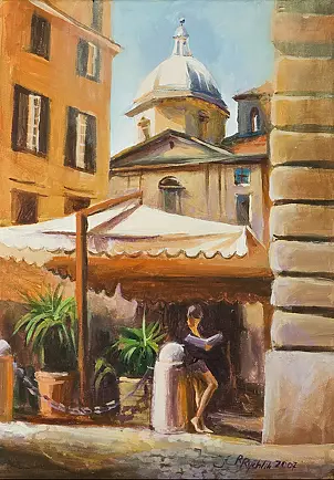   - Woman reading in the shade of an umbrella