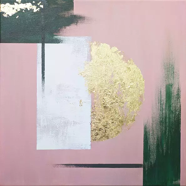 Veronika Ls - Abstraction on canvas, geometry with the addition of gold flakes