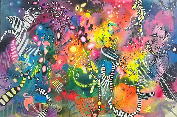 Marlena Majchrzak - "Abstraction with a toucan and flamingoes"