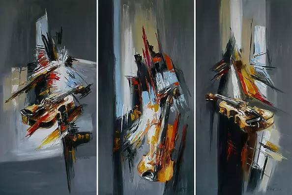 Dorota Łaz - Abstractions with violins - triptych