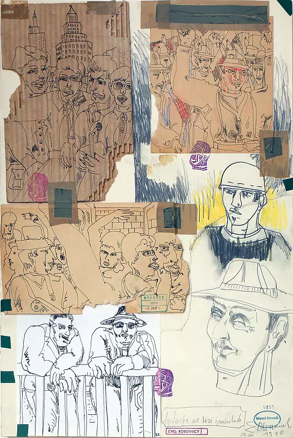 Edward Dwurnik - Agitation in villages and cities, 1980 series: "Workers"