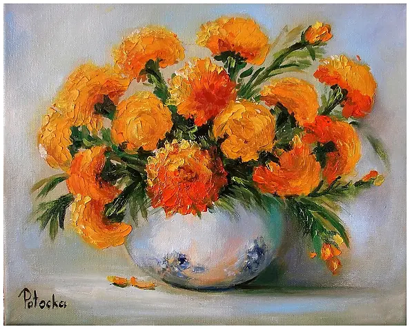 Grażyna Potocka - Marigolds oil painting 24cm-30cm