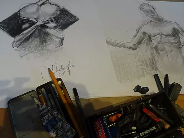 Dr Joanna Żochowska - Women's act, nudity, carbon sketch and pencil