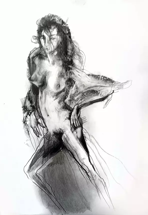Dr Joanna Żochowska - Women's act, nudity, carbon sketch and pencil