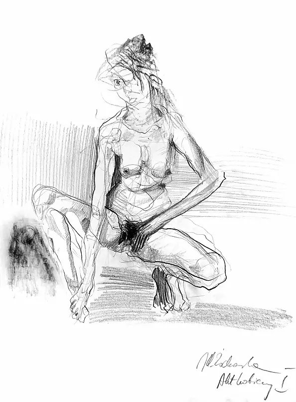 Dr Joanna Żochowska - Women's act, nudity, carbon sketch and pencil