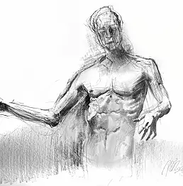 Dr Joanna Żochowska, Männlicher Akt, Kohlestift auf Papier, Bleistift, Kohle - Papier, 40 x 30