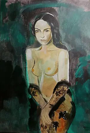 Michał Ogiński - Nude on a green background