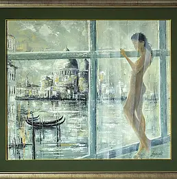 Marek Langowski, Nackt in Venedig, Ölbild - Leinwand, 70 x 60