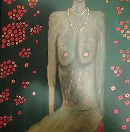 Patrycja Wawrzyniak, Nackt in Vogelbeerenperlen, Acrylgemälde - Leinwand, 39 x 56