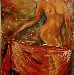 Barbara Obertynska, Nackt mit Schal, Ölbild - Platte, 78 x 132