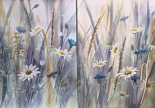 Lidia Olbrycht - Watercolor Diptych "Meadow"