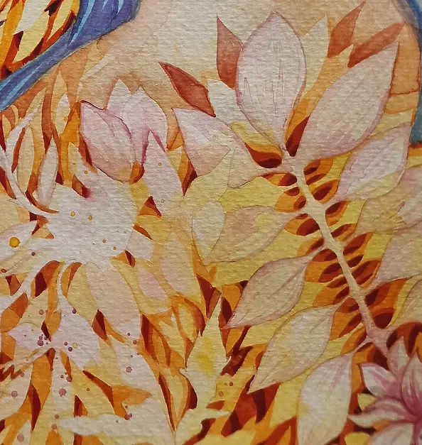 Danuta Kolis - Watercolor - Girl in Gold Leaves