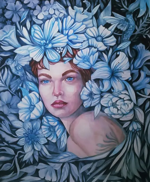 Danuta Kolis - Watercolor - Surrounded by white flowers