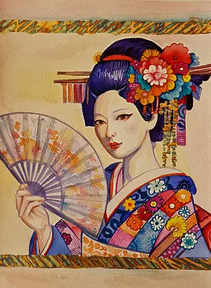 Danuta Kolis - Watercolor - Figure of the Japanese woman Yuzuki