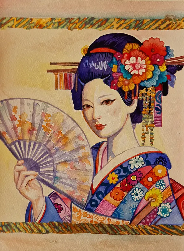 Danuta Kolis - Watercolor - Figure of the Japanese woman Yuzuki