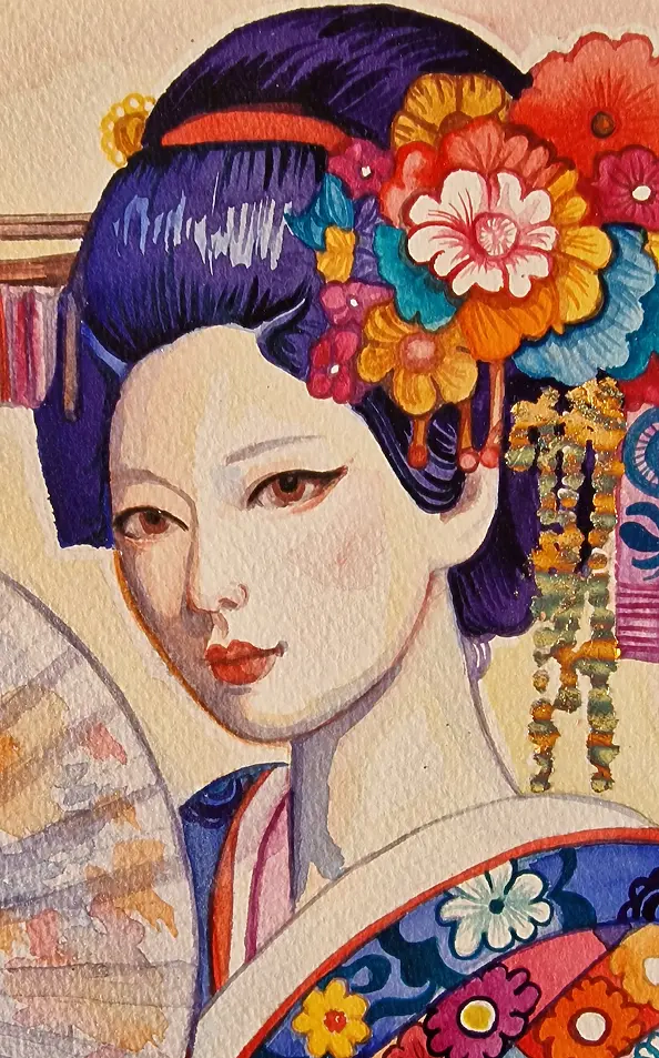 Danuta Kolis - Watercolor - Figure of the Japanese woman Yuzuki
