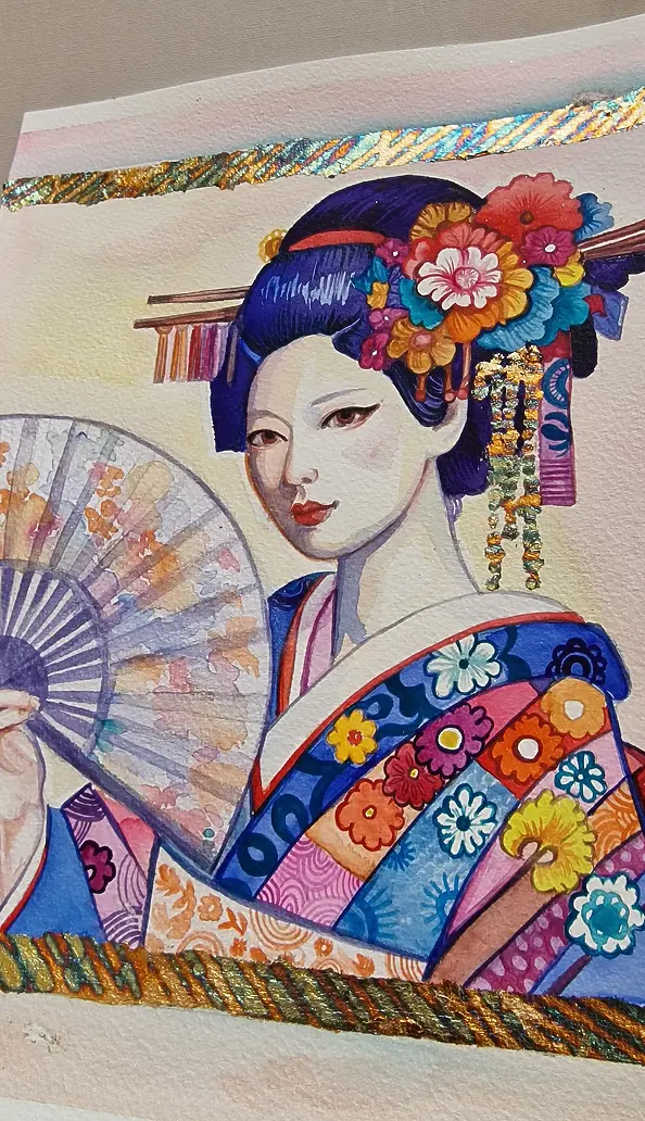Danuta Kolis - Watercolor - Figure of the Japanese woman Yuzuki