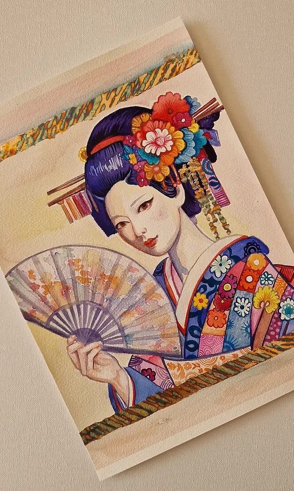 Danuta Kolis - Watercolor - Figure of the Japanese woman Yuzuki