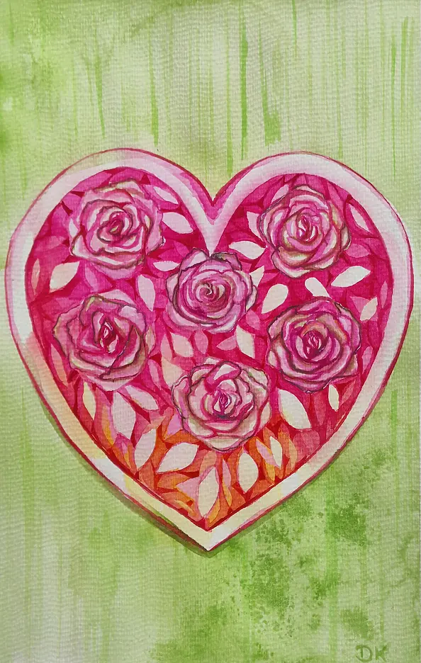 Danuta Kolis - Watercolor - Rose Heart