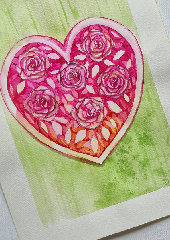 Danuta Kolis - Watercolor - Rose Heart