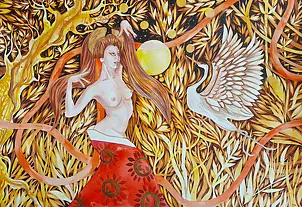 Danuta Kolis - Watercolor - Crane Dance in the Moonlight