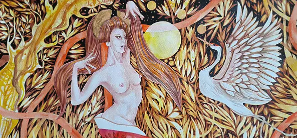 Danuta Kolis - Watercolor - Crane Dance in the Moonlight