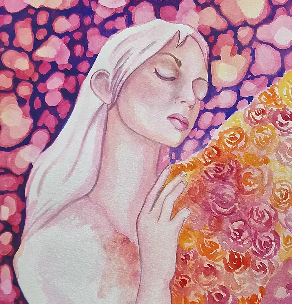 Danuta Kolis - Watercolor - In the Embrace of Roses and Dreams