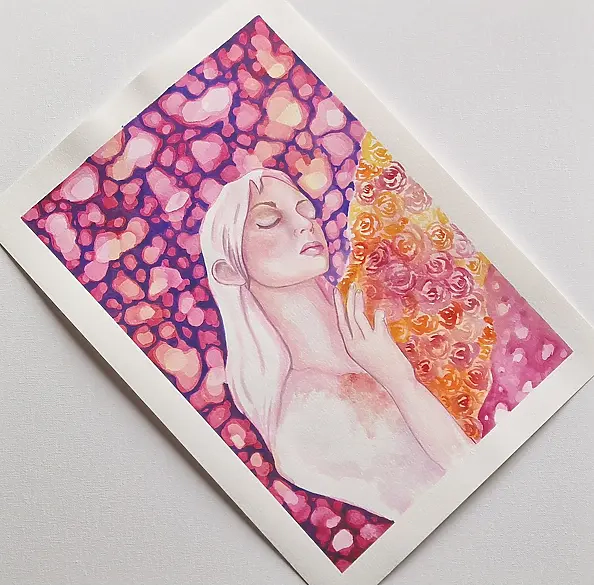 Danuta Kolis - Watercolor - In the Embrace of Roses and Dreams