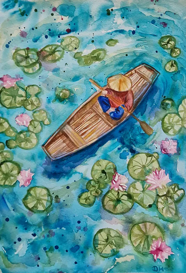 Danuta Kolis - Watercolor - Among the water lilies